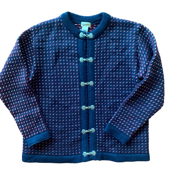 L.L. Bean Vintage Blue Fair Isle Cardigan with white and red details M - Picture 1 of 6
